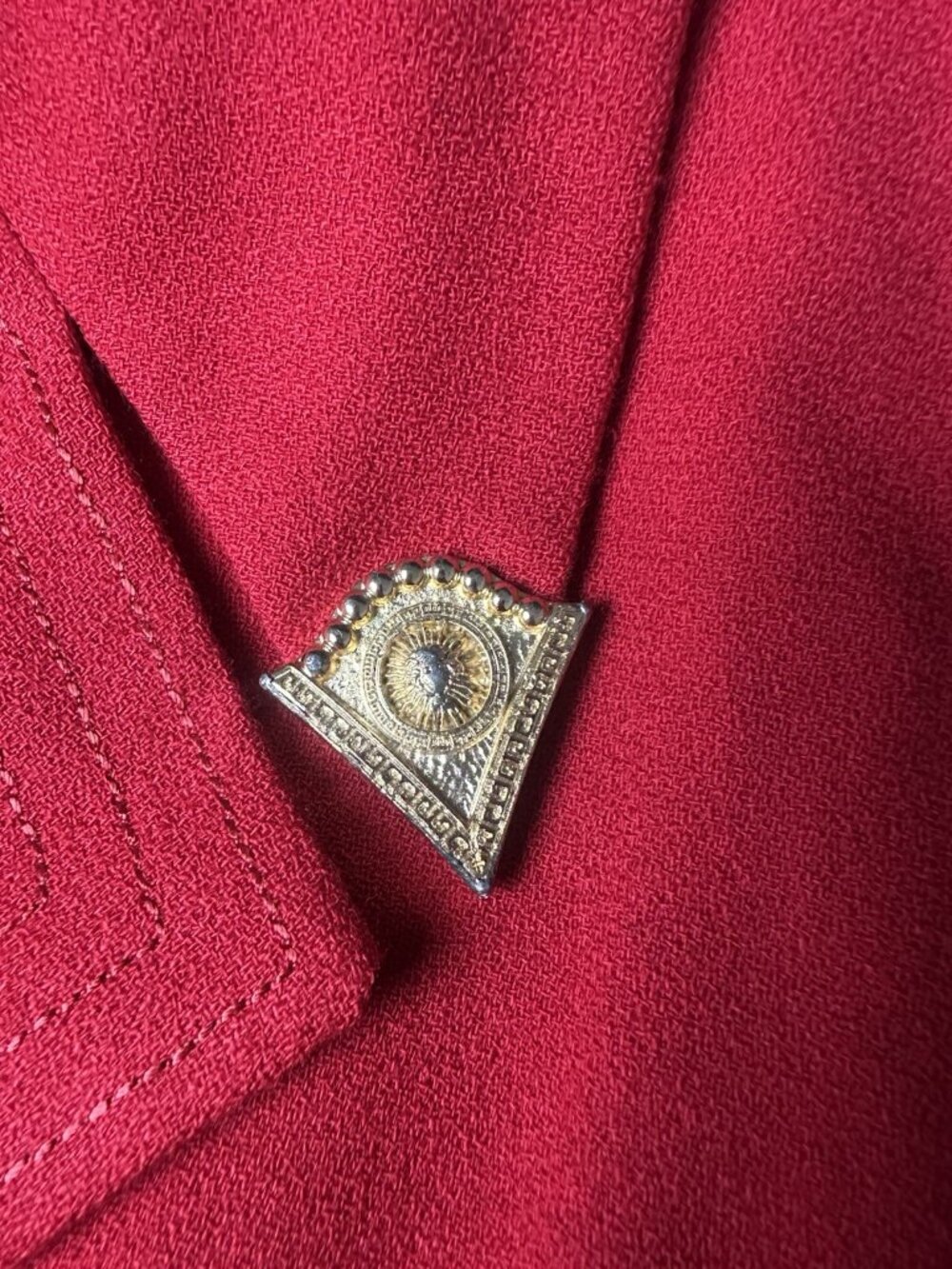 VTG Alberto Makali Red Power Blazer Jacket Gold Greek Key Lion Sunburst Size 14 - Picture 9 of 14